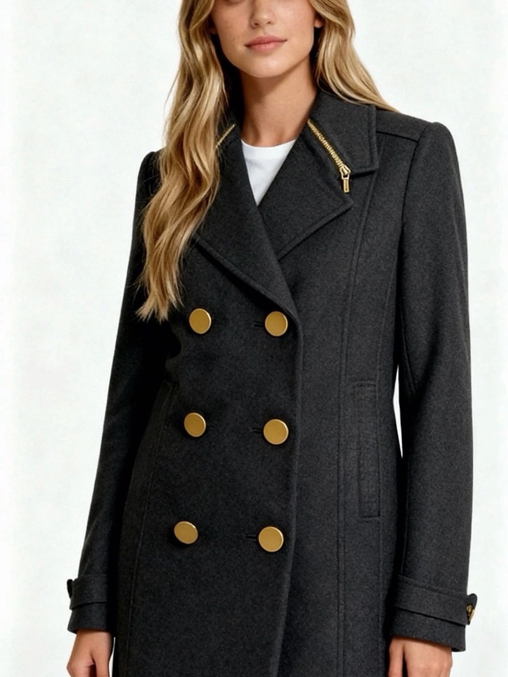 Tory Burch Black Wool Double Breasted Peacoat Size 6